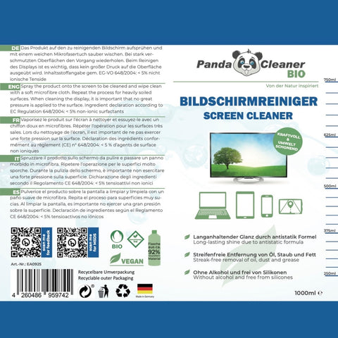 PandaCleaner®  Bildschirmreiniger Set - 100ml Spray + 250ml Nachfüllflasche