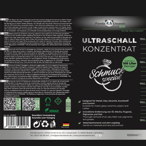 PandaCleaner Bio-Ultraschallreiniger-Schmuck-Spezial-1000ml-Etikett