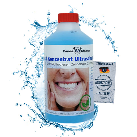 PandaCleaner Dental Konzentrat Ultraschallreiniger - Entfernung von Belägen & Verfärbungen - Für Gebisse, Prothesen, Zahnersatz - Div. Größen