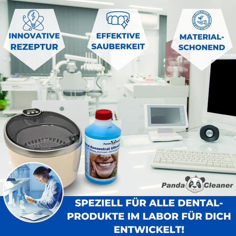 PandaCleaner Dental Konzentrat Ultraschallreiniger - Entfernung von Belägen & Verfärbungen - Für Gebisse, Prothesen, Zahnersatz - Div. Größen