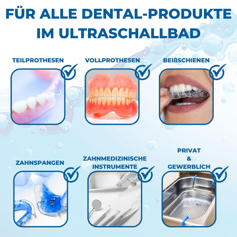 PandaCleaner Dental Konzentrat Ultraschallreiniger - Entfernung von Belägen & Verfärbungen - Für Gebisse, Prothesen, Zahnersatz - Div. Größen