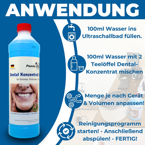 PandaCleaner Dental Konzentrat Ultraschallreiniger - Entfernung von Belägen & Verfärbungen - Für Gebisse, Prothesen, Zahnersatz - Div. Größen
