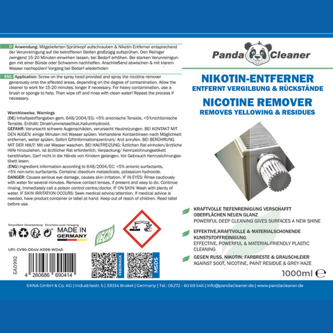 PandaCleaner Nikotin Entferner - Nikotin-Reiniger für Kunststoff 1000ml