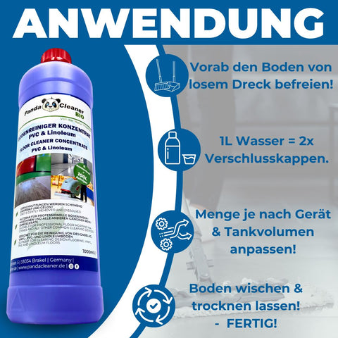 PandaCleaner PVC Bodenreiniger -  Linoleum Reiniger zur Reinigung & Pflege für Vinylboden 1000ml