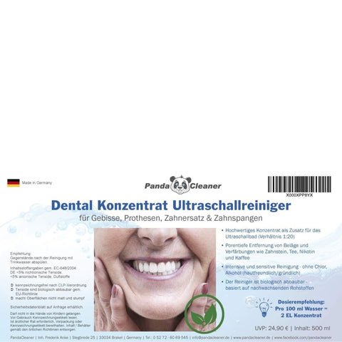PandaCleaner Dental Konzentrat Ultraschallreiniger - Entfernung von Belägen & Verfärbungen - Für Gebisse, Prothesen, Zahnersatz - Div. Größen