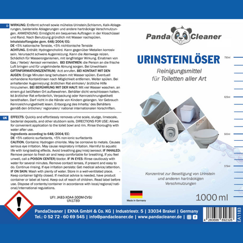 PandaCleaner Urinstein & Kalkstein Entferner 1000ml mit Dosierhilfe