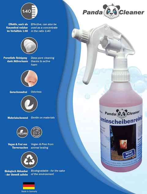 PandaCleaner®  Kaminscheibenreiniger Konzentrat für Kaminglas & Ofenglas 500ml Sprühflasche.