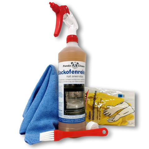 PandaCleaner®  Backofenreiniger + Grillrost Spray 1000ml - Set Inkl. Handschuhe, Pinsel & Reinigungstuch.
